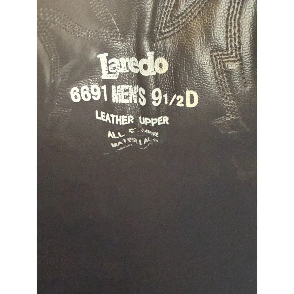 Laredo Men's 6691 Size 9.5D Black Leather Jacksonville Cowboy Western Boots